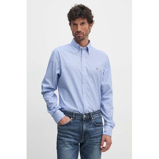 Polo Ralph Lauren koszula bawełniana męska kolor niebieski regular z kołnierzykiem button-down 712954617 ze sklepu ANSWEAR.com w kategorii Koszule męskie - zdjęcie 174817215