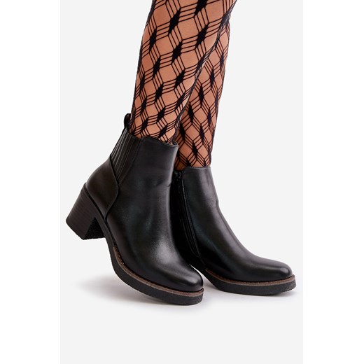 Damskie Ocieplane Botki Eko Skórzane Na Słupku Czarne Irittes ze sklepu ZAZOO w kategorii Botki - zdjęcie 174819646
