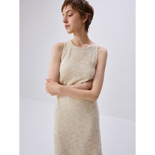 Reserved - Sukienka z cekinami - złamana biel Reserved XL Reserved
