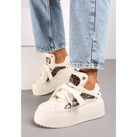 Panterkowe Sneakersy na Grubej Podeszwie z Metalicznymi Wstawkami i Nitami Azirra ze sklepu born2be.pl w kategorii Buty sportowe damskie - zdjęcie 174825135