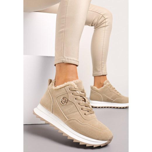 Ciemnobeżowe Ocieplane Sneakersy na Platformie Appopis ze sklepu renee.pl w kategorii Buty sportowe damskie - zdjęcie 174827325
