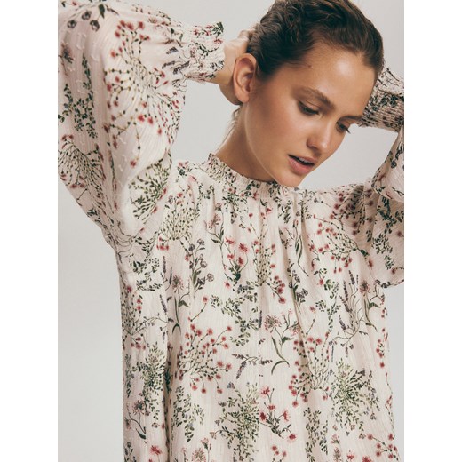 Reserved - Wzorzysta bluzka z plisami - kremowy Reserved XL Reserved