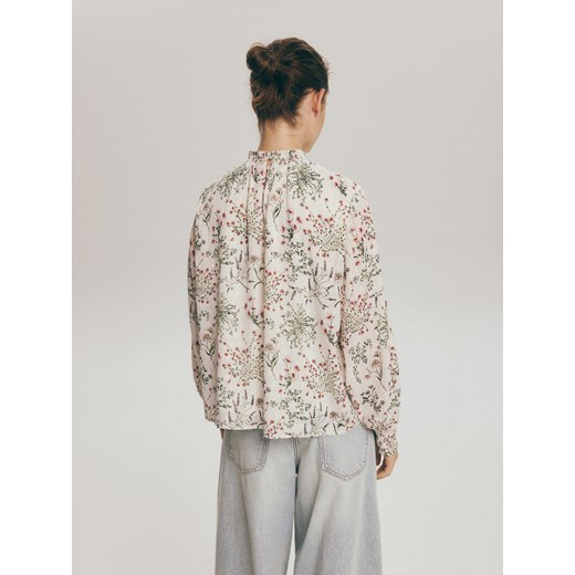 Reserved - Wzorzysta bluzka z plisami - kremowy Reserved S Reserved