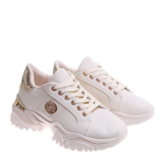 Sznurowane beżowe buty sportowe na platformie /E5-1 16775 G287/ 37 Pantofelek24.pl