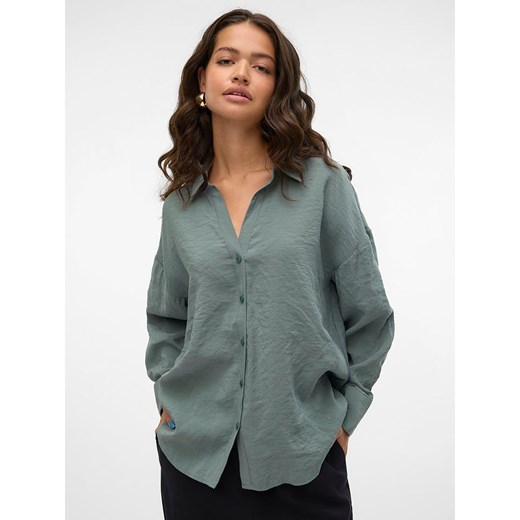 Koszula damska zielona Vero Moda z kołnierzykiem casual 
