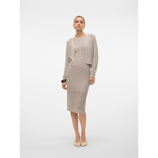 Sweter damski Vero Moda beżowy z dekoltem w serek 