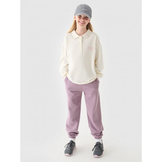 Dziewczęcy longsleeve z kołnierzykiem 4F  4FJRAW24TLONF438 - biały ze sklepu Sportstylestory.com w kategorii Bluzki dziewczęce - zdjęcie 174832747