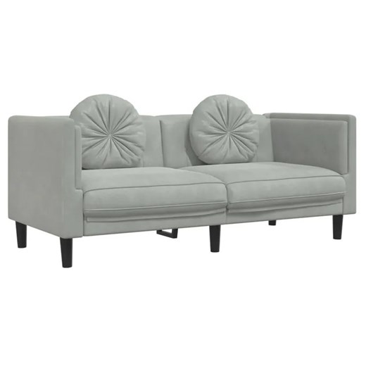 Jasnoszara aksamitna sofa 2-osobowa z poduszkami - FINO 4X ze sklepu Edinos.pl w kategorii Sofy i kanapy - zdjęcie 174840548
