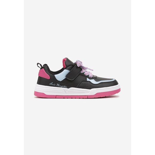 Czarno-Fuksjowe Płaskie Buty Sportowe Sneakersy na Rzep Ozdobione Perforacją Zailaia ze sklepu born2be.pl w kategorii Buty sportowe dziecięce - zdjęcie 174842449