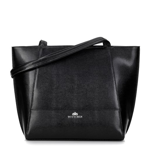 Shopperka ze skóry lizard z przeszyciami czarno - srebrna ze sklepu WITTCHEN w kategorii Torby Shopper bag - zdjęcie 174843698