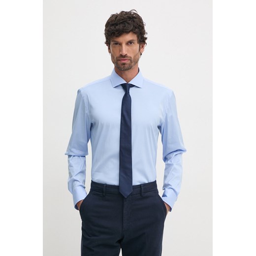 BOSS koszula męska kolor niebieski regular z kołnierzykiem włoskim 50479915 ze sklepu ANSWEAR.com w kategorii Koszule męskie - zdjęcie 174847156