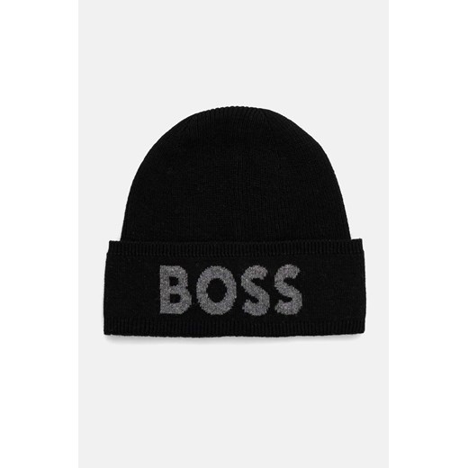 BOSS czapka z domieszką wełny kolor czarny z cienkiej dzianiny 50524348 ze sklepu ANSWEAR.com w kategorii Czapki zimowe męskie - zdjęcie 174858045