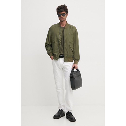 Tommy Hilfiger kurtka bomber męski kolor zielony przejściowa MW0MW36592 ze sklepu ANSWEAR.com w kategorii Kurtki męskie - zdjęcie 174858385