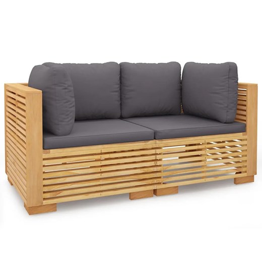 Sofa ogrodowa z drewna tekowego z szarymi poduszkami - Elosi ze sklepu Edinos.pl w kategorii Zestawy mebli ogrodowych - zdjęcie 174860126