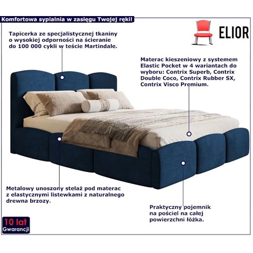 Łóżko z zagłówkiem i metalowym stelażem 160x200 Nifea 4X - 36 kolorów Elior One Size Edinos.pl