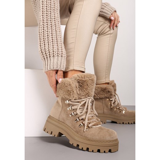 Ciemnobeżowe Traperki z Futerkiem na Grubej Podeszwie Tairene Renee 41 promocyjna cena renee.pl