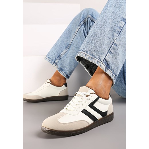 Beżowe Casualowe Sneakersy z Geometrycznymi Wzorami i Kontrastowymi Przeszyciami Riandrea ze sklepu renee.pl w kategorii Buty sportowe damskie - zdjęcie 174862439