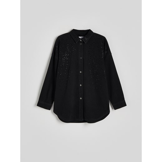 Reserved - Jeansowa koszula z aplikacją - czarny ze sklepu Reserved w kategorii Bluzki damskie - zdjęcie 174865647