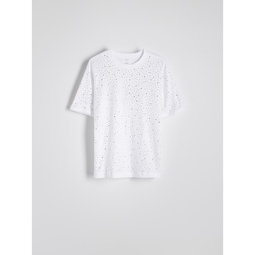 Reserved - T-shirt z błyszczącymi aplikacjami - biały Reserved M Reserved