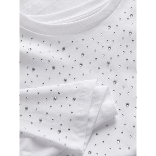 Reserved - T-shirt z błyszczącymi aplikacjami - biały Reserved L Reserved