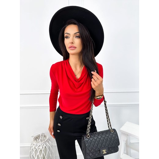 Czerwona bluzka damska Modnakiecka.pl z długimi rękawami 