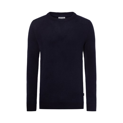 Jack & Jones Męski sweter z dzianiny - JJEGlobe Mężczyźni Bawełna indygo jednolity ze sklepu vangraaf w kategorii Swetry męskie - zdjęcie 174875099