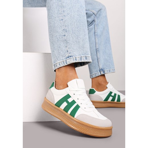 Biało-Zielone Sneakersy na Grubej Podeszwie z Kontrastowymi Przeszyciami Mialunae ze sklepu born2be.pl w kategorii Buty sportowe damskie - zdjęcie 174875846