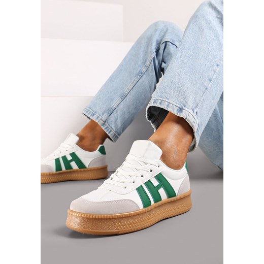 Biało-Zielone Sneakersy na Platformie z Kontrastowymi Wstawkami Mialeria ze sklepu renee.pl w kategorii Buty sportowe damskie - zdjęcie 174876046