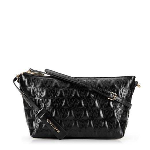 Damska torebka crossbody ze skóry z przeszyciami czarna ze sklepu WITTCHEN w kategorii Listonoszki - zdjęcie 174877807