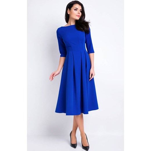 Klasyczna rozkloszowana sukienka w kolorze chabrowym A159, Kolor chabrowy, XL Primodo