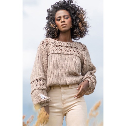Sweter damski z wełną i alpaką Chunky Knit F1260, Kolor mocca, Rozmiar S/M, Fobya L/XL Primodo