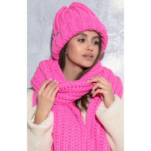 Czapka o grubym splocie chunky knit F1544, Kolor różowy, Rozmiar one size, Fobya Fobya one size Primodo