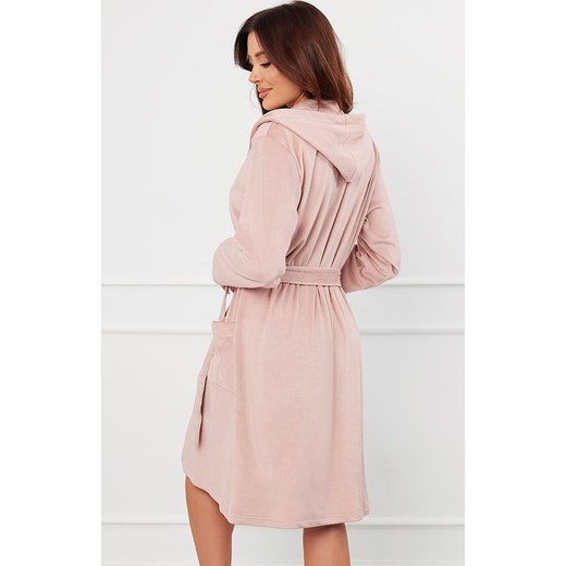 Szlafrok damski pudrowy róż z kapturem Akara, Kolor róż pudrowy, Rozmiar S, Italian Fashion ze sklepu Primodo w kategorii Szlafroki damskie - zdjęcie 174894387