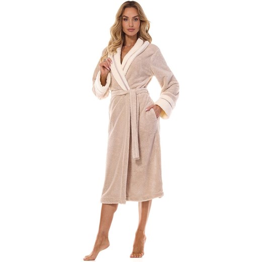 Długi szlafrok damski beżowy 2409 Madame, Kolor beżowy, Rozmiar M, L&amp;L 2XL promocja Primodo