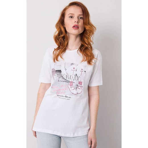 Biały t-shirt damski z nadrukiem HB-TS-3048.31P, Kolor biały, Rozmiar L, HiB ze sklepu Primodo w kategorii Bluzki damskie - zdjęcie 174901549