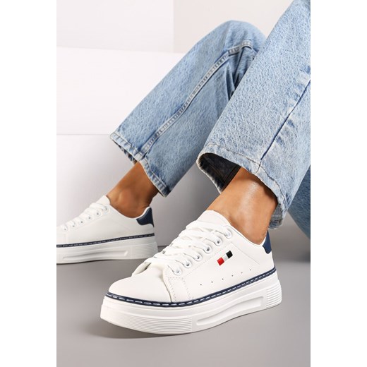 Biało-Granatowe Basicowe Sneakersy na Platformie Ozdobione Metalicznymi Wstawkami Vaiden ze sklepu renee.pl w kategorii Buty sportowe damskie - zdjęcie 174916229