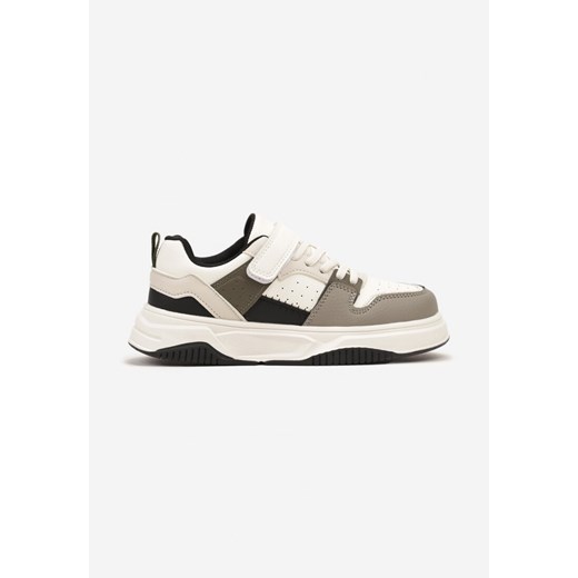 Ciemnobeżowe Płaskie Buty Sportowe Sneakersy ze Skórzaną Wkładką na Rzep Milissea ze sklepu born2be.pl w kategorii Buty sportowe dziecięce - zdjęcie 174920277