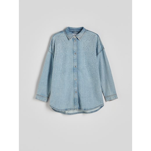 Reserved - Jeansowa koszula z aplikacją - niebieski Reserved M Reserved