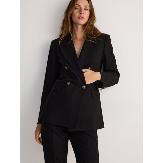 Reserved - Dwurzędowa marynarka z dodatkiem wiskozy - czarny Reserved S Reserved