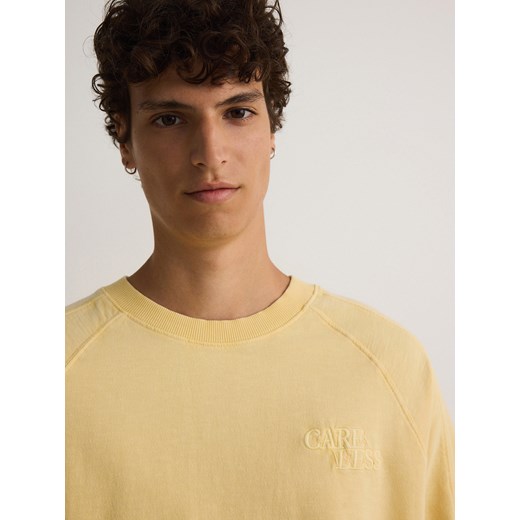 Reserved - T-shirt relaxed fit z haftem - musztardowy Reserved XL Reserved