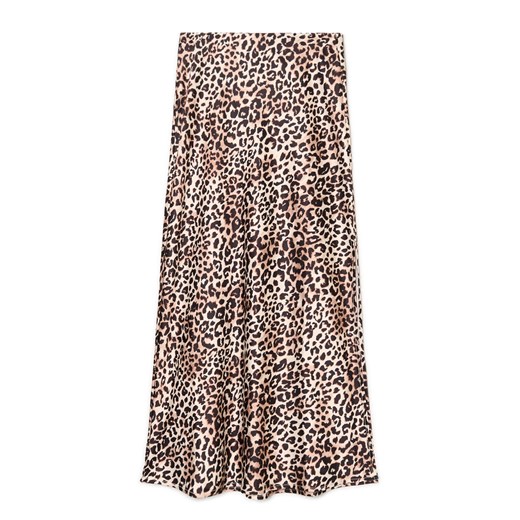 Cropp - Satynowa spódnica w panterkę - beżowy Cropp L Cropp