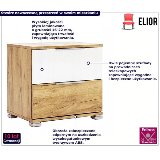 Szafka nocna z szufladami dąb craft + biały - Azarox 20X Elior One Size Edinos.pl