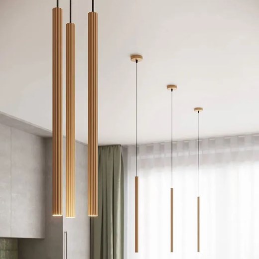 Złota lampa z 3 ryflowanymi długimi kloszami - A613-Alra Lumes One Size Edinos.pl