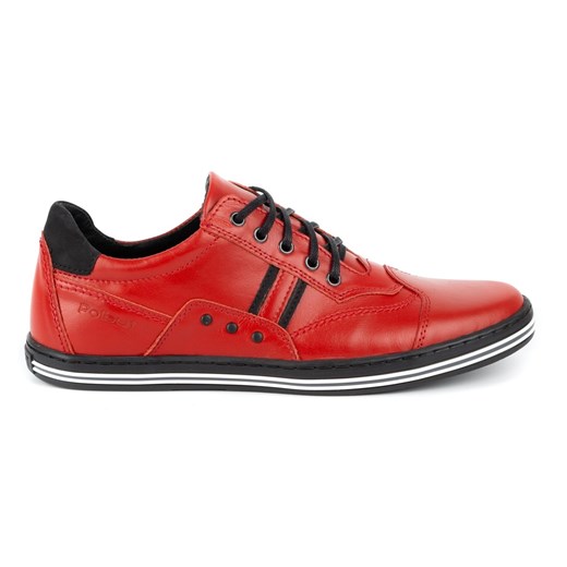 Polbut Buty męskie skórzane casual 1801 czerwone ze sklepu ButyModne.pl w kategorii Półbuty męskie - zdjęcie 174938156