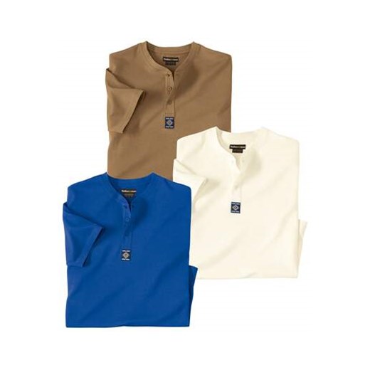 Zestaw 3 koszulek z dekoltem z guzikami Outdoor ze sklepu Atlas For Men w kategorii T-shirty męskie - zdjęcie 174939346