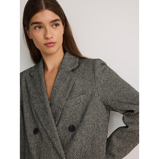 Reserved - Długi dwurzędowy płaszcz - ciemnoszary Reserved M Reserved