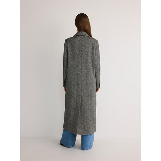 Reserved - Długi dwurzędowy płaszcz - ciemnoszary Reserved XS Reserved