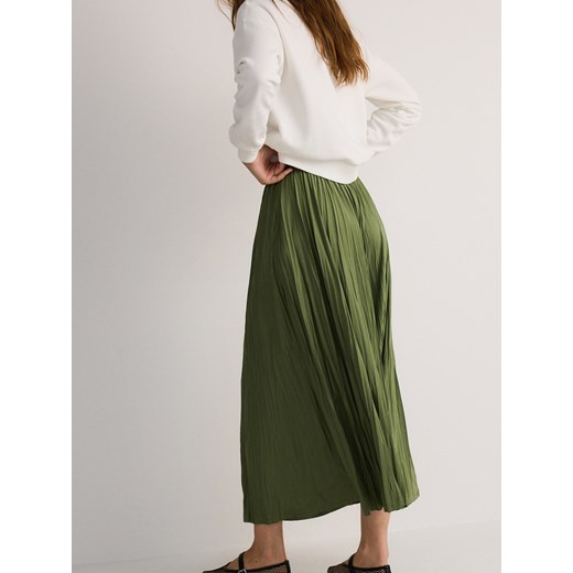 Reserved - Spódnica maxi z gniecionej tkaniny - zielony Reserved L Reserved