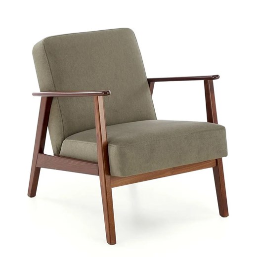 Oliwkowy fotel drewniany typu lisek w stylu vintage - Alexander 3X ze sklepu Edinos.pl w kategorii Fotele - zdjęcie 174944645