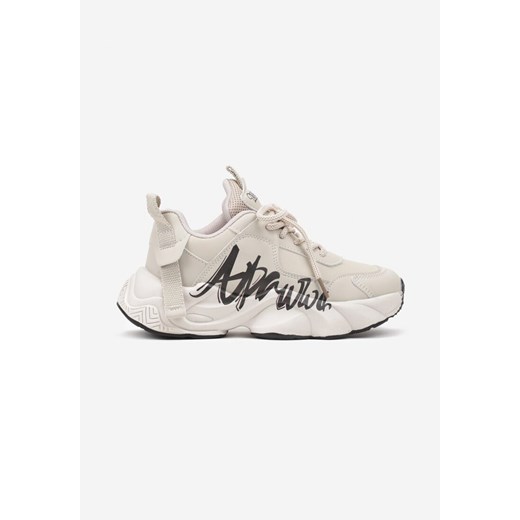 Beżowo-Czarne Buty Sportowe Sneakersy na Grubej Tłoczonej Podeszwie Ozdobione Napisem Celestira ze sklepu born2be.pl w kategorii Buty sportowe dziecięce - zdjęcie 174947595